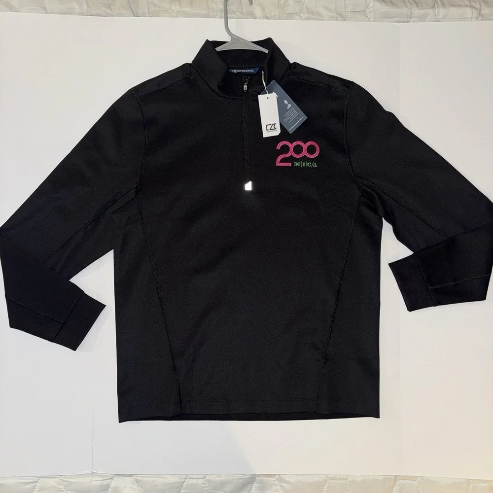 Men's Medium Cutter & Buck‎ Golf Jacket Black 1/2 Zip Long Sleeve Polyester NWT